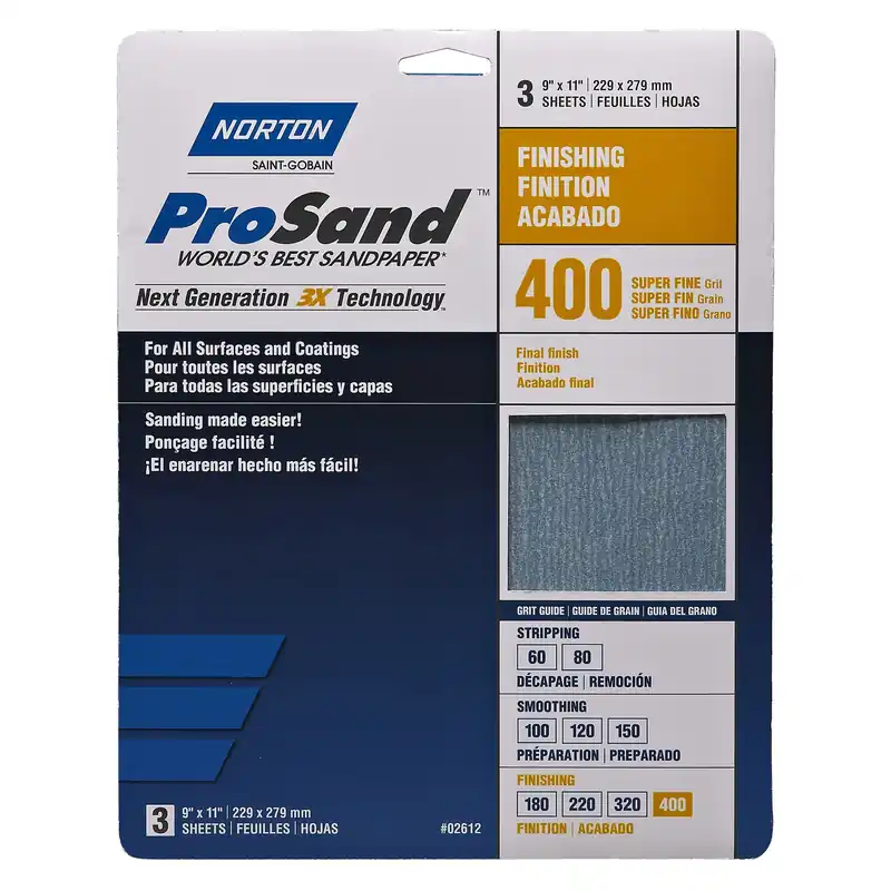 Norton ProSand 11 In. L X 9 In. W 400 Grit Aluminum Oxide Sandpaper 3 Pk