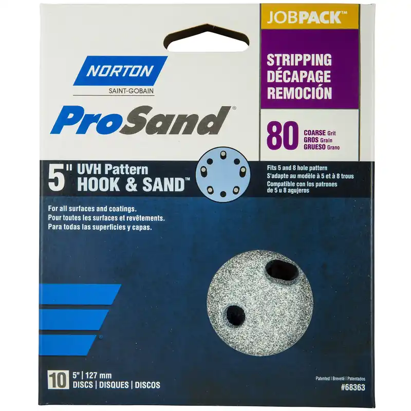 Norton ProSand 5 In. Ceramic Alumina Hook And Loop A975 Sanding Disc 80 Grit Coarse 10 Pk