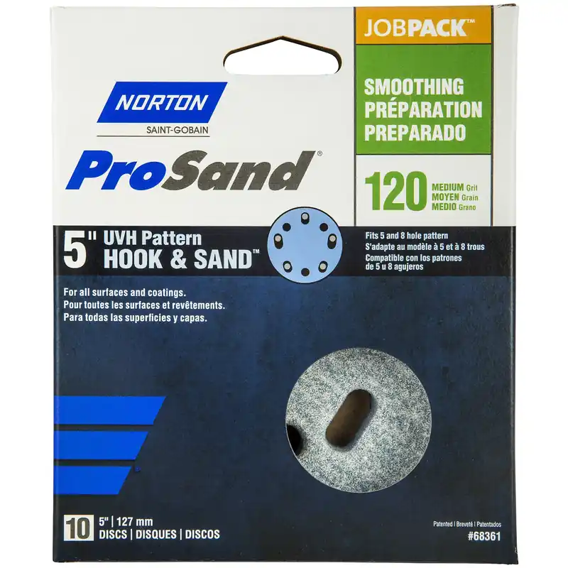 Norton ProSand 5 In. Ceramic Alumina Hook And Loop A975 Sanding Disc 120 Grit Medium 10 Pk