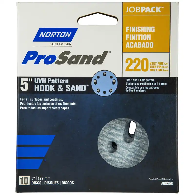 Norton ProSand 5 In. Ceramic Alumina Hook And Loop A975 Sanding Disc 220 Grit Very Fine 10 Pk