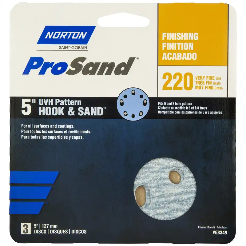 Norton ProSand 5 In. Ceramic Alumina Hook And Loop Sanding Disc 220 Grit Very Fine 3 Pk