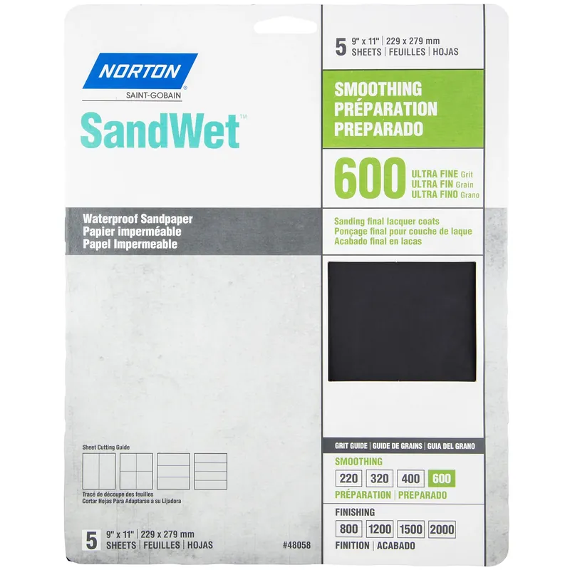 Norton SandWet 11 In. L X 9 In. W 600 Grit Aluminum Oxide Waterproof Sandpaper 5 Pk