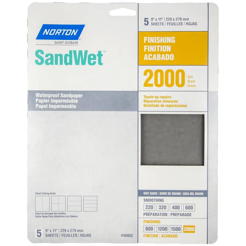 Norton SandWet 11 In. L X 9 In. W 2,000 Grit Aluminum Oxide Waterproof Sandpaper 5 Pk