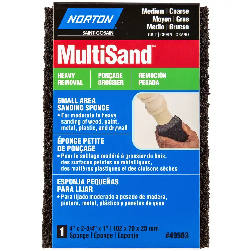 Small Area Sanding Sponge, Medium/Coarse Grit, 4 X 2-3/4 X 1-In.
