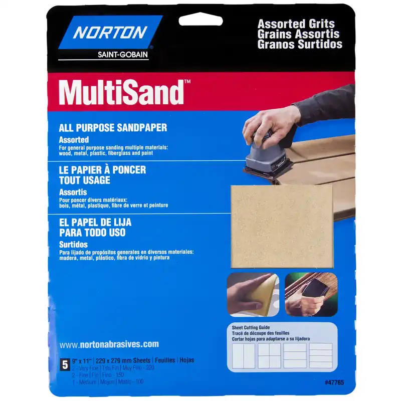 Norton MultiSand 11 In. L X 9 In. W Assorted Grit Aluminum Oxide All Purpose Sandpaper 5 Pk