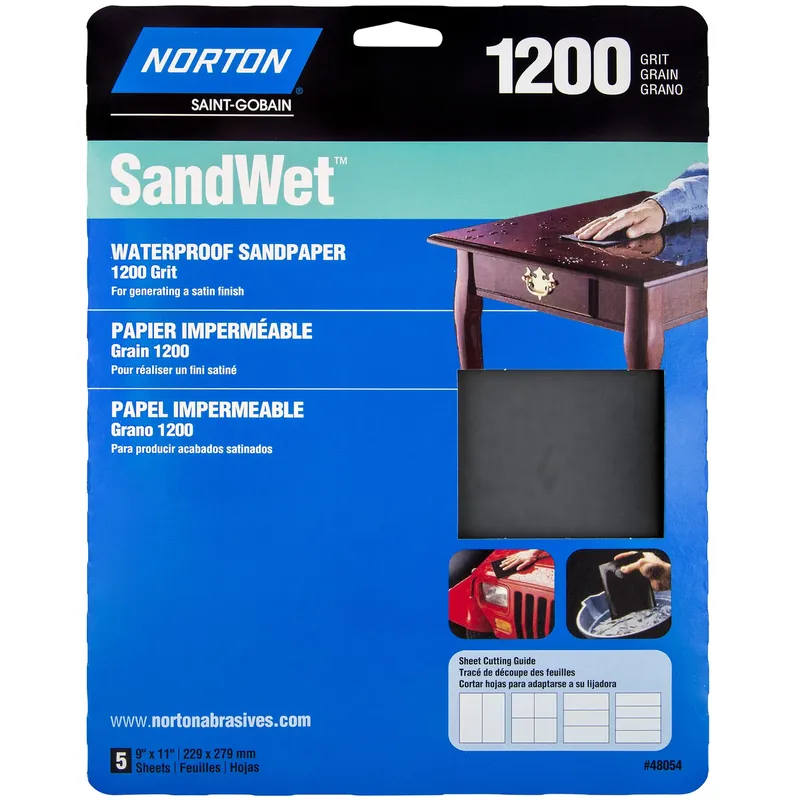 Norton SandWet 11 In. L X 9 In. W 1200 Grit Aluminum Oxide Waterproof Sandpaper 5 Pk