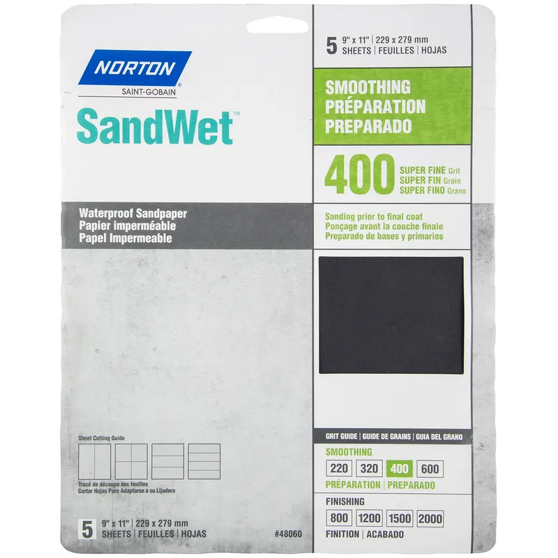 Norton SandWet 11 In. L X 9 In. W 400 Grit Aluminum Oxide Waterproof Sandpaper 5 Pk