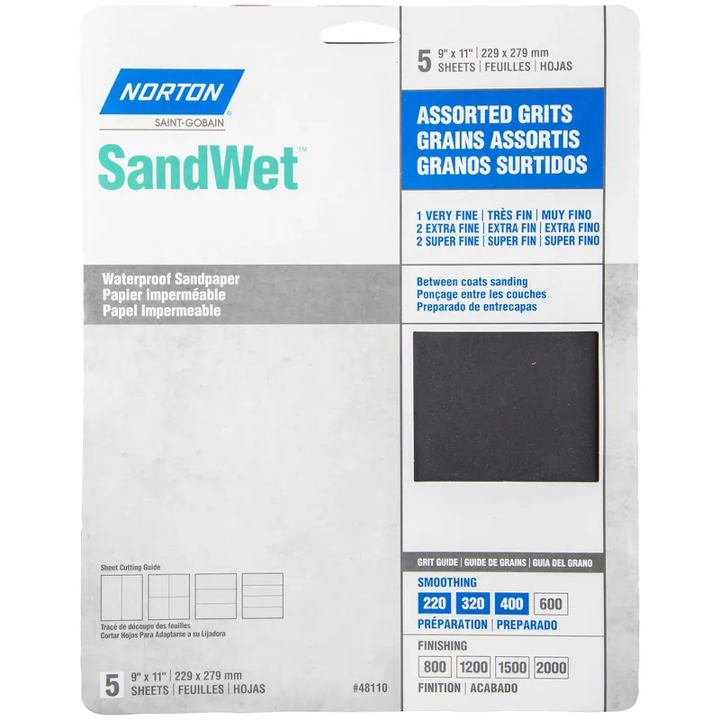 Norton SandWet 11 In. L X 9 In. W Assorted Grit Aluminum Oxide Waterproof Sandpaper 5 Pk