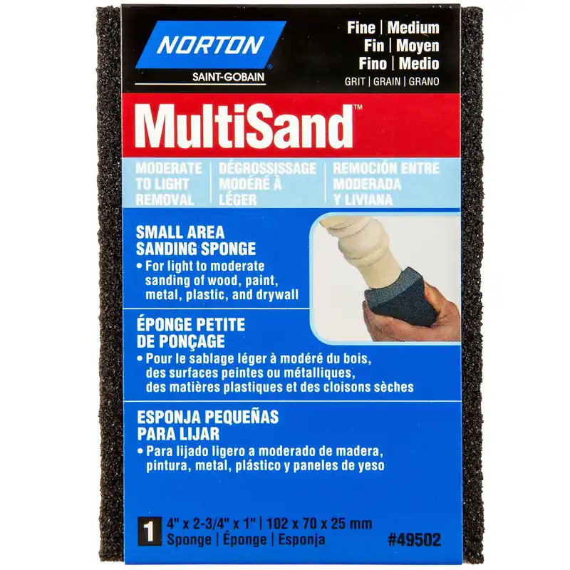 Small Area Sanding Sponge, Fine/Medium Grit, 4 X 2-3/4 X 1-In.