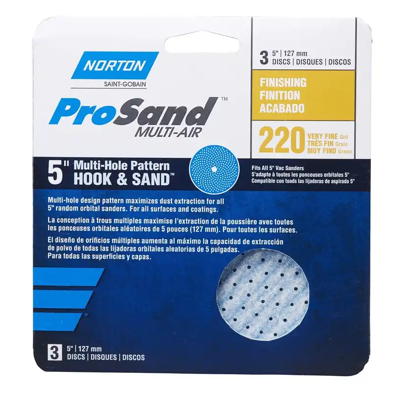 Norton ProSand 5 In. Ceramic Alumina Hook And Loop A975 Sanding Disc 220 Grit Very Fine 3 Pk