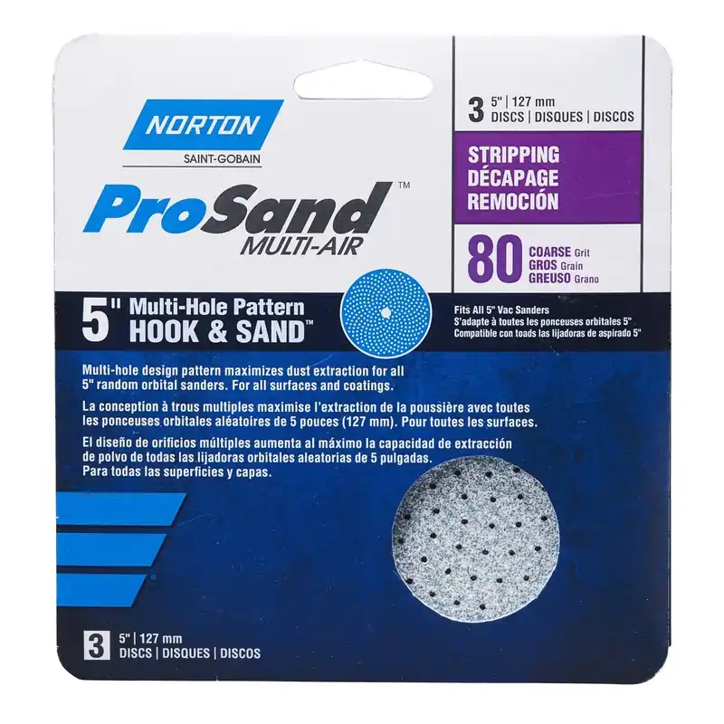 Norton ProSand 5 In. Ceramic Alumina Hook And Loop A975 Sanding Disc 80 Grit Coarse 3 Pk