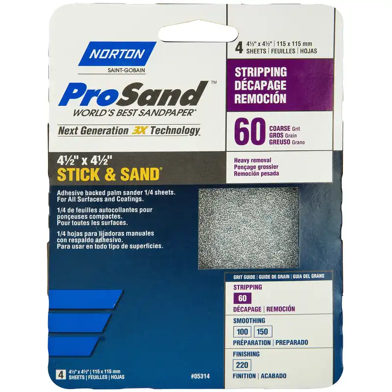 Norton ProSand 4-1/2 In. L X 4-1/2 In. W 60 Grit Aluminum Oxide Sanding Sheet 4 Pk