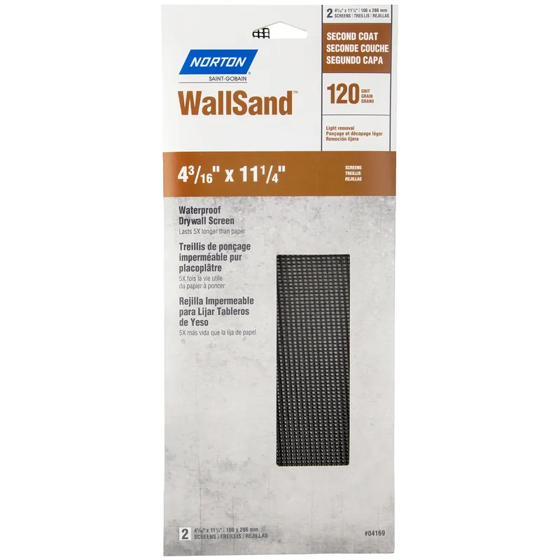 Norton WallSand 11-1/4 In. L X 4-3/16 In. W 120 Grit Silicon Carbide Drywall Sanding Screen 2 Pk