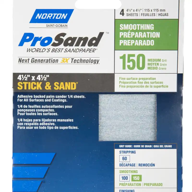 Norton ProSand 4-1/2 In. L X 4-1/2 In. W 150 Grit Aluminum Oxide Sanding Sheet 4 Pk