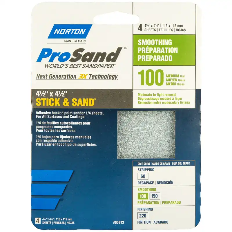 Norton ProSand 4-1/2 In. L X 4-1/2 In. W 100 Grit Aluminum Oxide Sanding Sheet 4 Pk