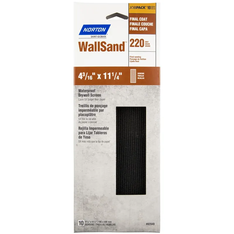 Norton WallSand 11-1/4 In. L X 4-3/16 In. W 220 Grit Silicon Carbide Drywall Sanding Screen 10 Pk