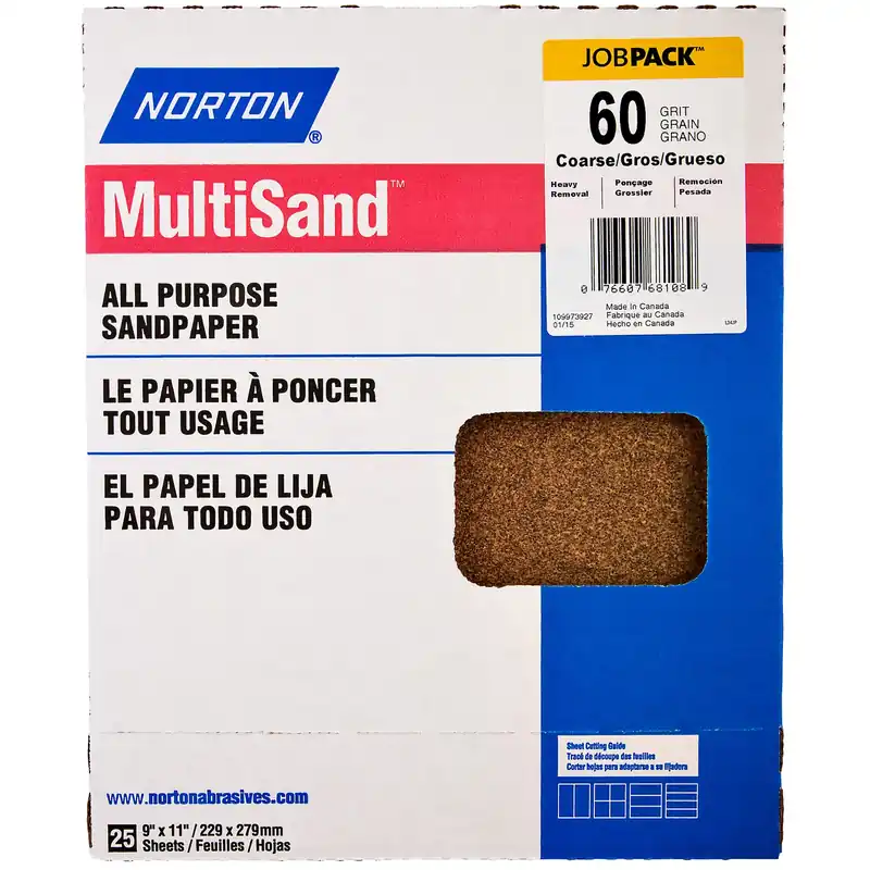 Norton MultiSand 11 In. L X 9 In. W 60 Grit Aluminum Oxide All Purpose Sandpaper 25 Pk