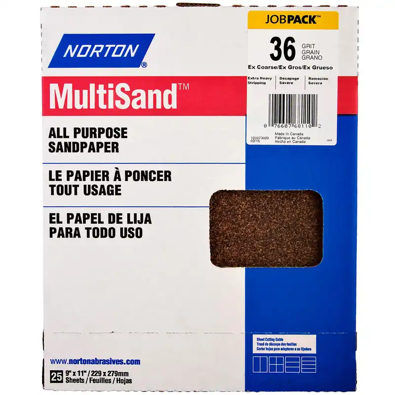 Norton MultiSand 11 In. L X 9 In. W 36 Grit Aluminum Oxide All Purpose Sandpaper 25 Pk