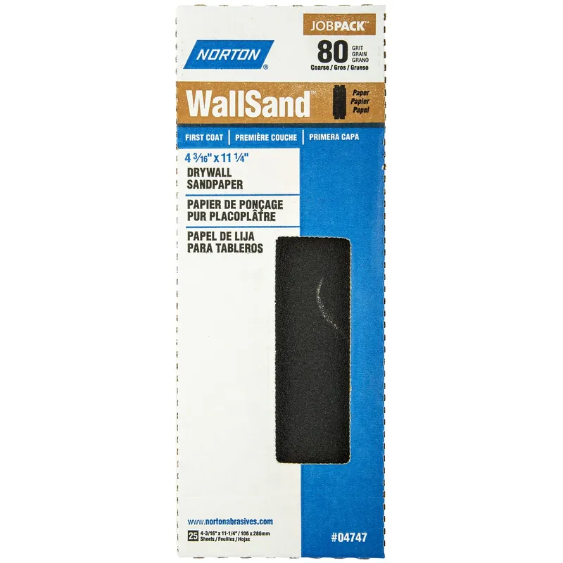 Norton WallSand 11-1/4 In. L X 4-3/16 In. W 80 Grit Silicon Carbide Drywall Sandpaper 25 Pk
