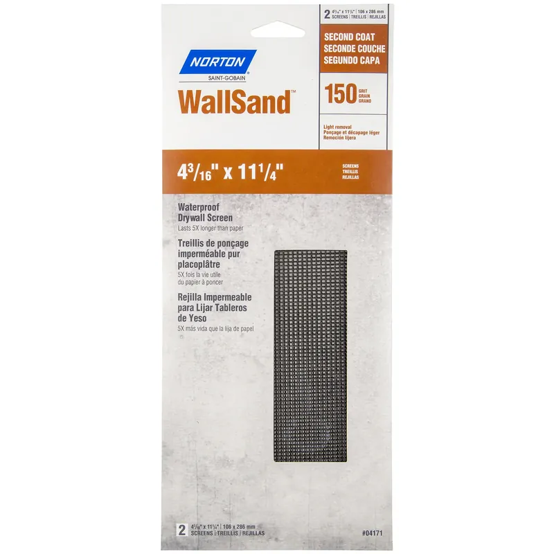 Norton WallSand 11-1/4 In. L X 4-3/16 In. W 150 Grit Silicon Carbide Waterproof Drywall Screen 2 Pk