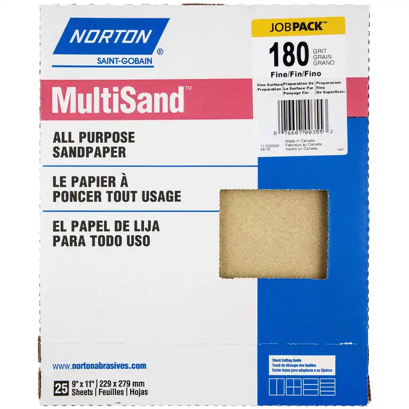 Norton MultiSand 11 In. L X 9 In. W 180 Grit Aluminum Oxide All Purpose Sandpaper 25 Pk