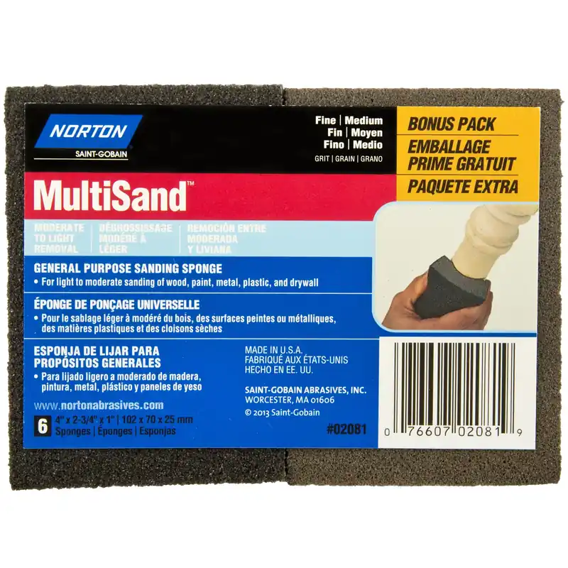 Norton MultiSand 4 In. L X 2.75 In. W X 1 In. Fine/Medium Dual Angle Sanding Sponge