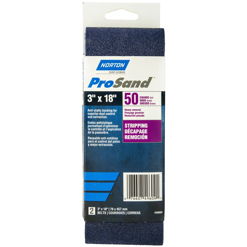 Norton ProSand 18 In. L X 3 In. W Zirconia Alumina Cloth Portable Sanding Belt 50 Grit Coarse 2 Pk