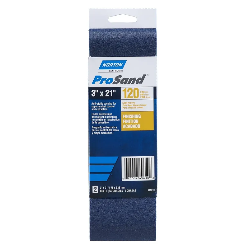Norton ProSand 21 In. L X 3 In. W Zirconia Alumina Cloth Portable Sanding Belt 120 Grit Medium 2 Pk