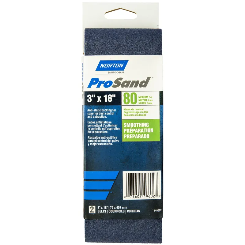 Norton ProSand 18 In. L X 3 In. W Zirconia Alumina Cloth Portable Sanding Belt 80 Grit Coarse 2 Pk