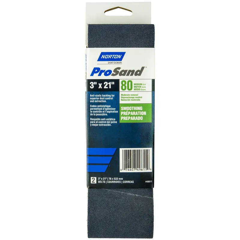 Norton ProSand 21 In. L X 3 In. W Zirconia Alumina Cloth Portable Sanding Belt 80 Grit Coarse 2 Pk