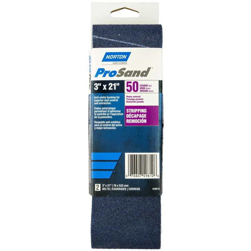 Norton ProSand 21 In. L X 3 In. W Zirconia Alumina Cloth Portable Sanding Belt 50 Grit Coarse 2 Pk