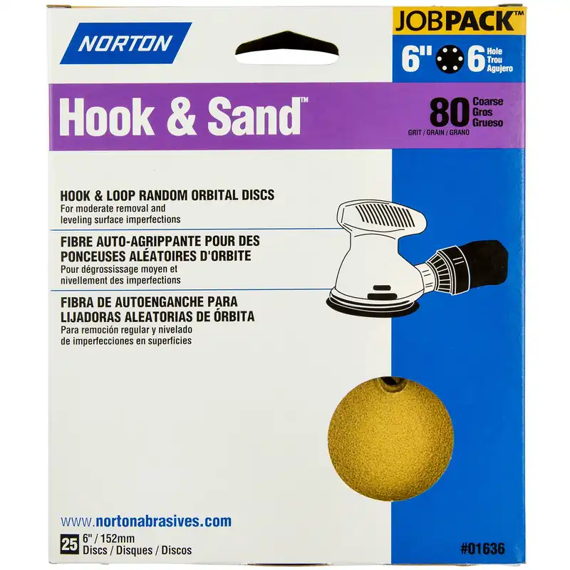 Norton Hook & Sand 6 In. Aluminum Oxide Hook And Loop A250/A290 Sanding Disc 80 Grit Coarse 25 Pk