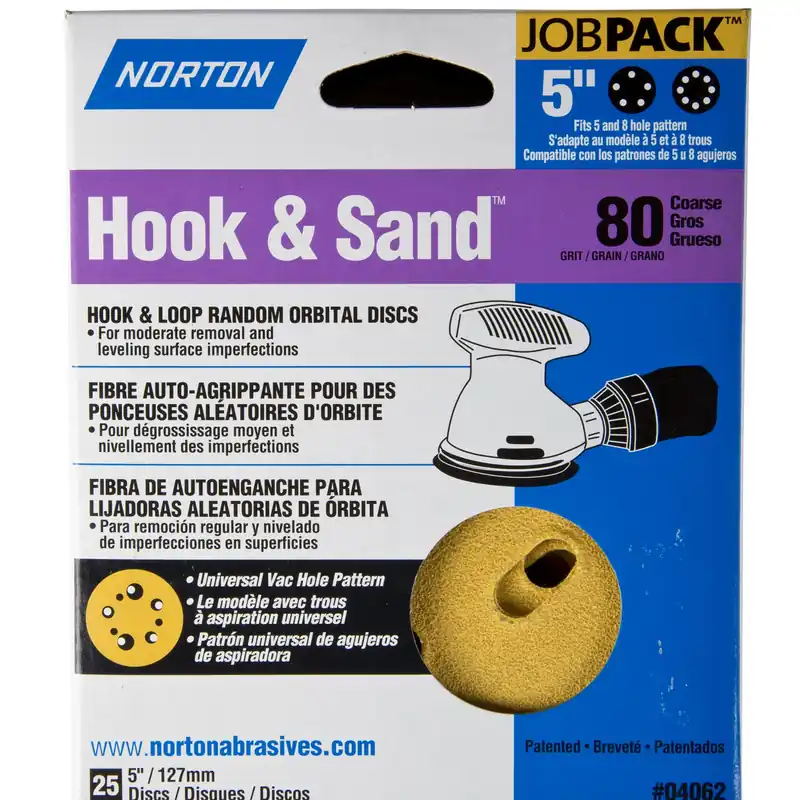 Norton Hook & Sand 5 In. Aluminum Oxide Hook And Loop A250/A290 Sanding Disc 80 Grit Coarse 25 Pk