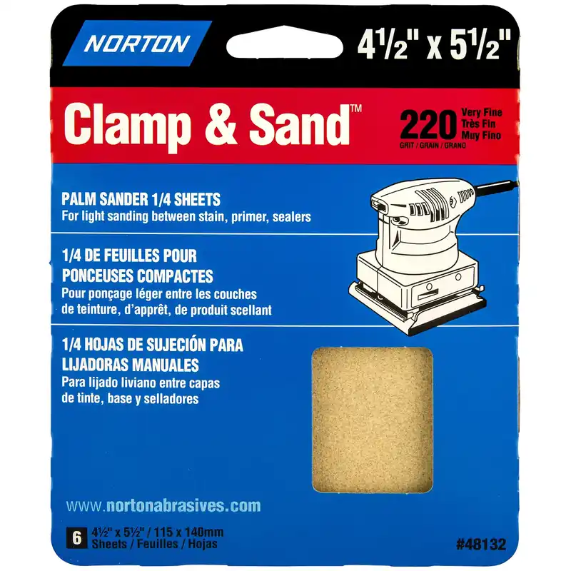 Norton Clamp & Sand 5-1/2 In. L X 4-1/2 In. W 220 Grit Aluminum Oxide 1/4 Sheet Sandpaper 6 Pk