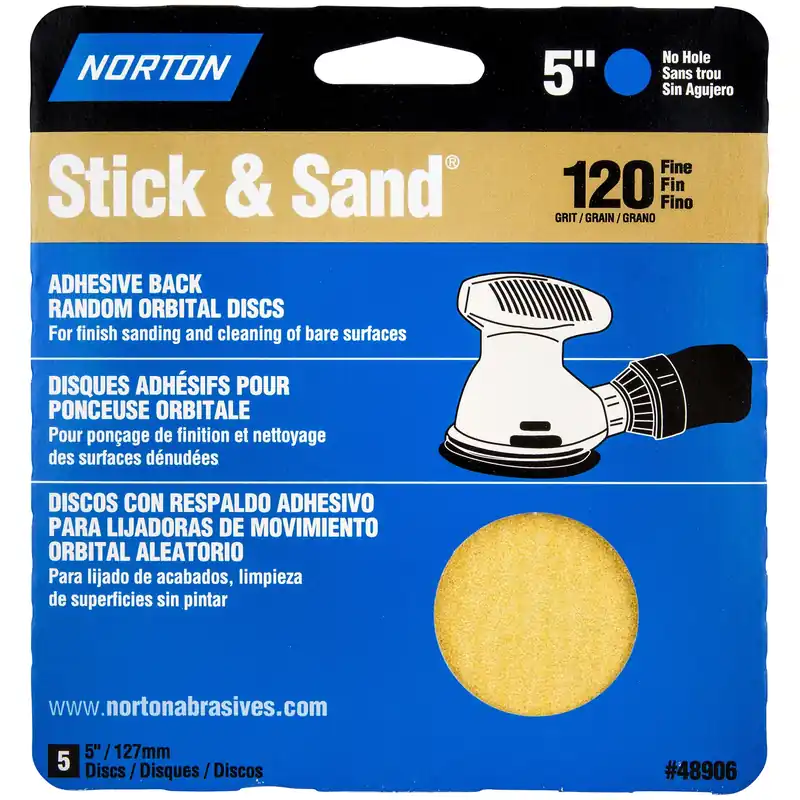 Norton Stick & Sand 5 In. Aluminum Oxide Adhesive A290 Sanding Disc 120 Grit Medium 5 Pk