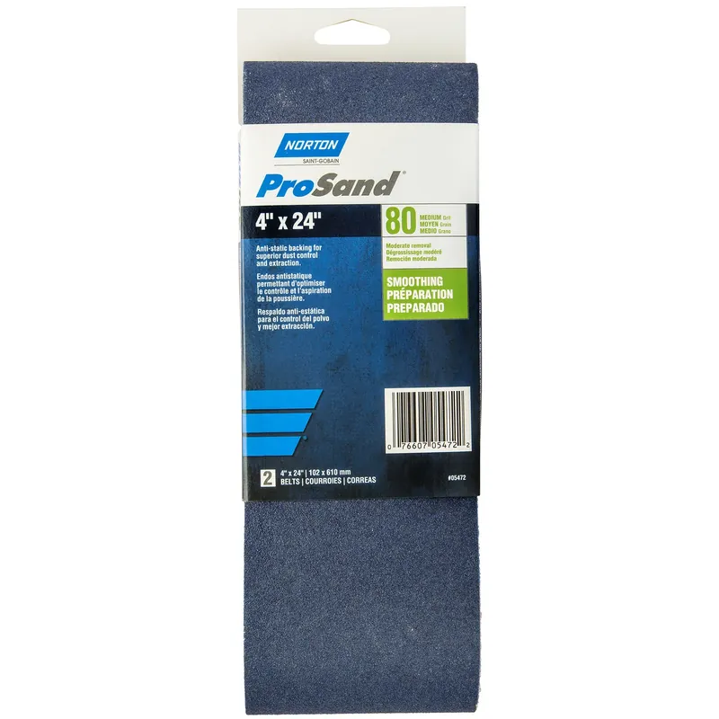 Norton ProSand 24 In. L X 4 In. W Zirconia Alumina Cloth Portable Sanding Belt 80 Grit Coarse 2 Pk