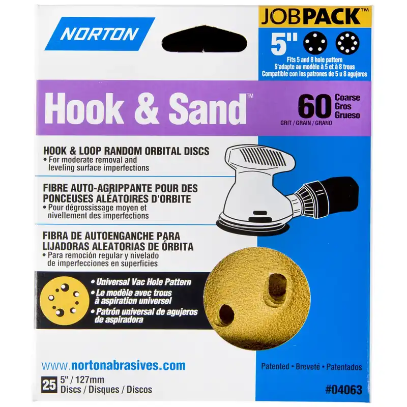 Norton Hook & Sand 5 In. Aluminum Oxide Hook And Loop A250/A290 Sanding Disc 60 Grit Coarse 25 Pk