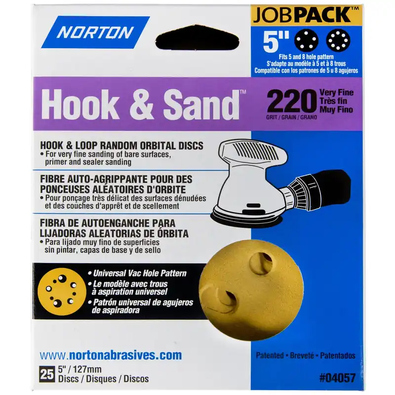 Norton Hook & Sand 5 In. Aluminum Oxide Hook And Loop A290 Sanding Disc 220 Grit Very Fine 25 Pk