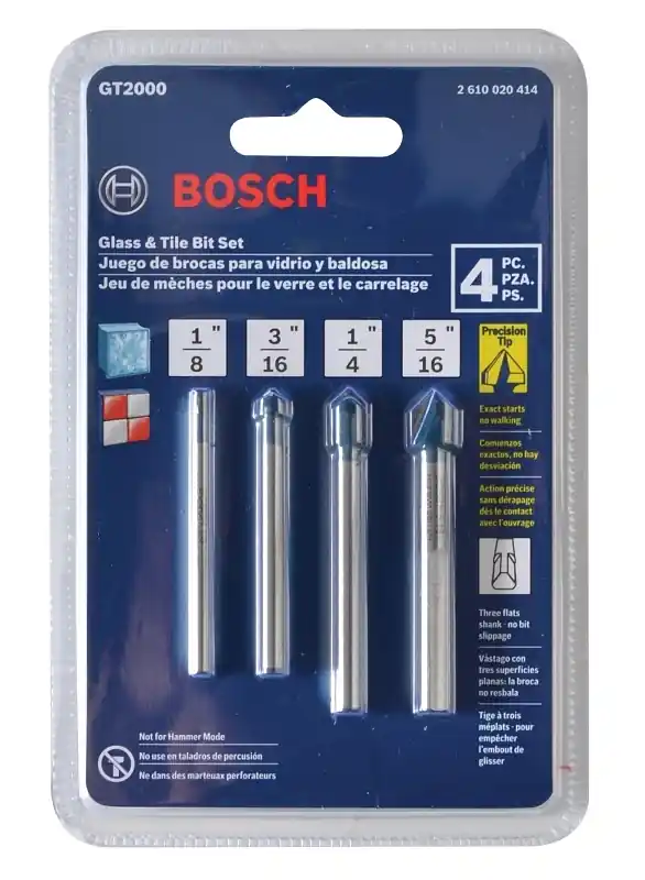 Bosch Carbide Tipped Glass And Tile Bit Set 3-Flat Shank 4 Pc