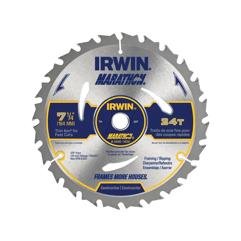 Irwin Marathon 7-1/4 In. D X 5/8 In. Carbide Circular Saw Blade 24 Teeth 1 Pk