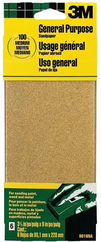 3M 9 In. 31 L X 3-2/3 In. 31 W 100 Grit Aluminum Oxide Sandpaper 6 PK
