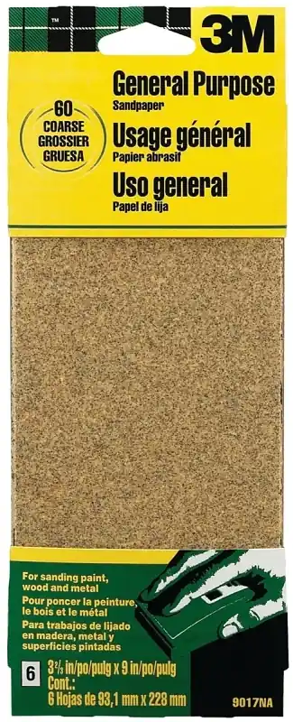 3M 9 In. 31 L X 3-2/3 In. 31 W 60 Grit Aluminum Oxide Sandpaper 6 PK