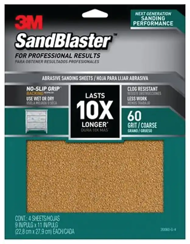 3M SandBlaster 11 In. 31 L X 9 In. 31 W 60 Grit Ceramic Sandpaper 4 PK