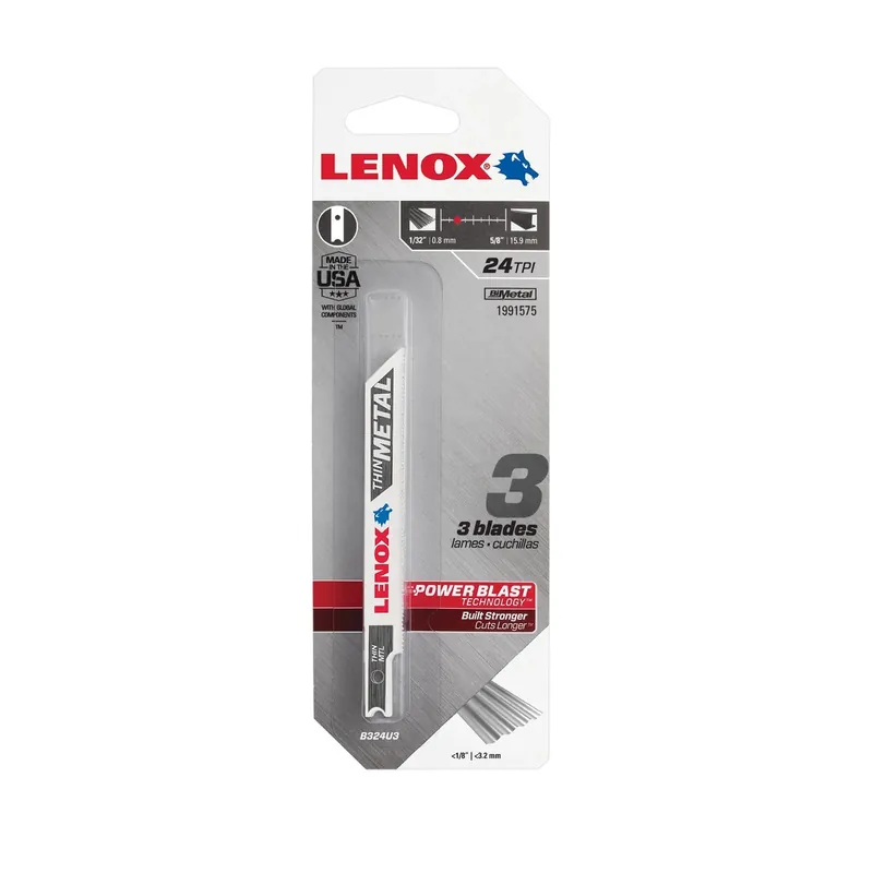 Lenox 3-5/8 In. Bi-Metal U-Shank Thin Metal Jig Saw Blade 24 TPI 3 Pk