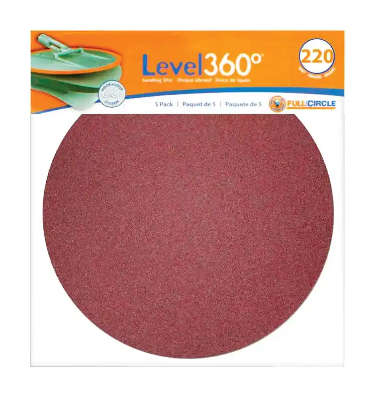 Full Circle Level 360 8.75 In. Aluminum Oxide Hook And Loop Sanding Disc 220 Grit Very Fine 5 Pk