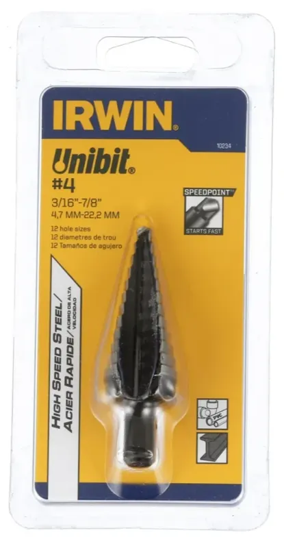 UniBit 4 Step Drill Bit, 3/16 To 7/8 In.