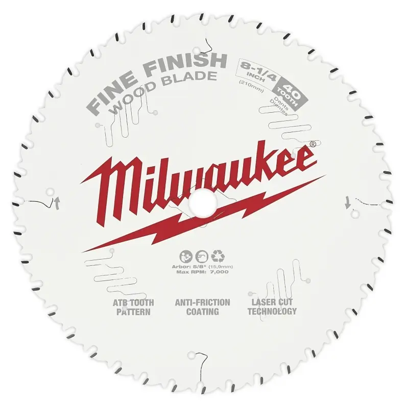 Milwaukee 8-1/4 In. D X 5/8 In. Fine Finish Tungsten Carbide Saw Blade 40 Teeth 1 Pk
