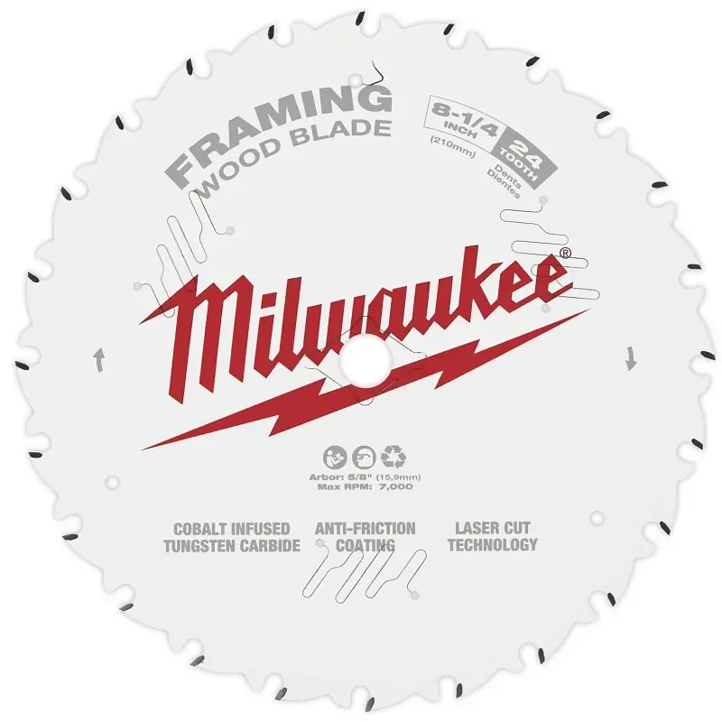 Milwaukee 8-1/4 In. D X 5/8 In. Tungsten Carbide Circular Saw Blade 24 Teeth 1 Pk