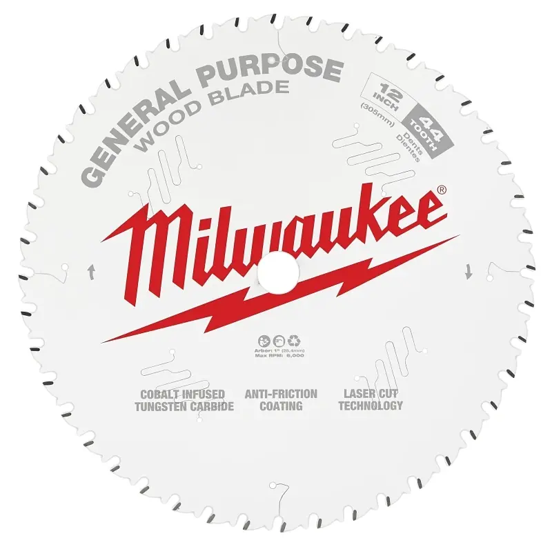 Milwaukee 12 In. D X 1 In. General Purpose Tungsten Carbide Saw Blade 44 Teeth 1 Pk
