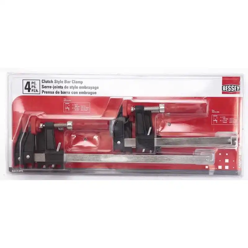Bessey Clutch Style Bar Clamp Set 600 Lb, 4 Piece
